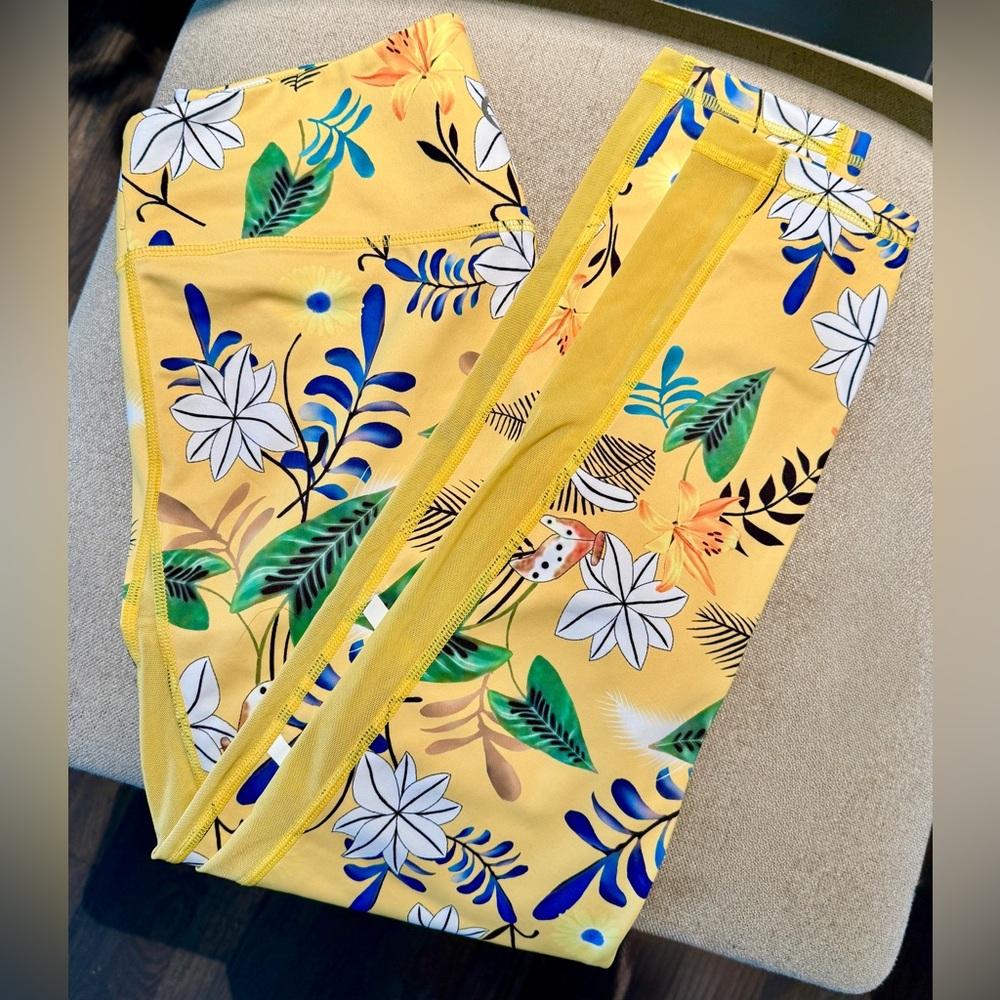 ZYIA Yellow Floral Leggings Yoga Pants